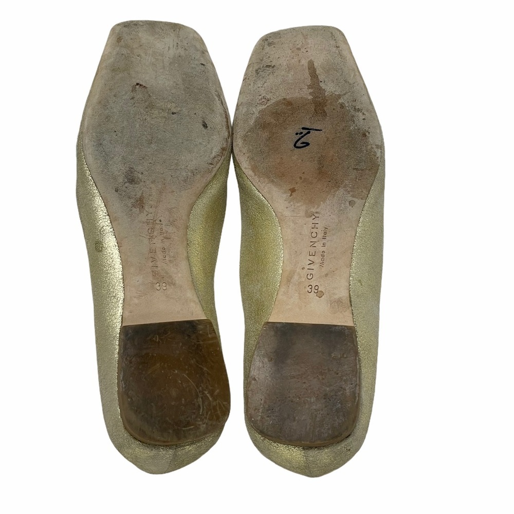 Givenchy Gold Metallic Square Toe Ballet Flats Size 8.5 - Picture 13 of 14